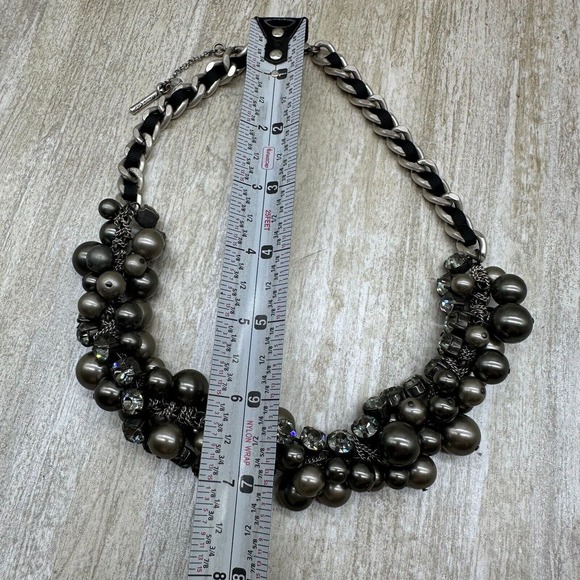 KENNETH COLE Bead & Crystal Necklace Multi Strand Black & Silver Tone - Picture 6 of 9